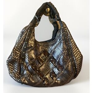 Nicole Lee Metallic Silver Cross Cross Studded Boho Slouch Purse Bag Large Y2K